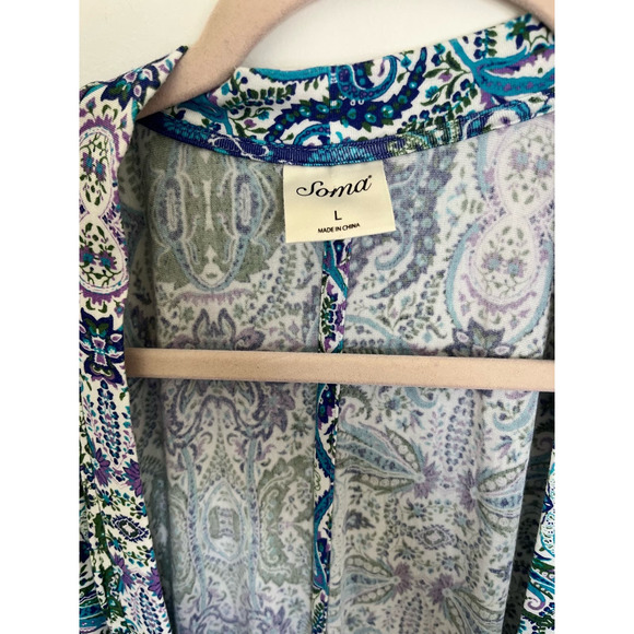 Soma Kimono Pajama Wrap Folklore Royal Blue Stretch Soft Large - Picture 3 of 8